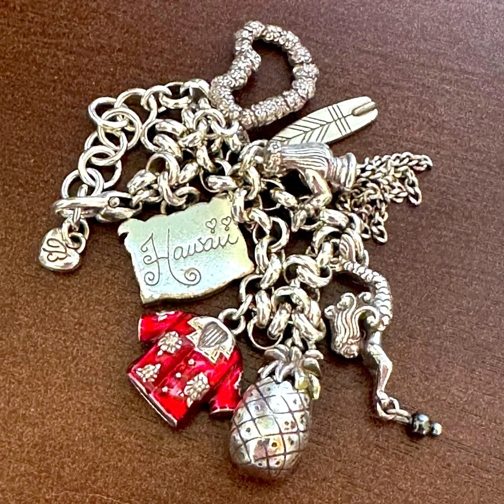 Brighton HAWAII State Charm Bracelet 7 Charms: Lei Surfboard Very Gently Loved